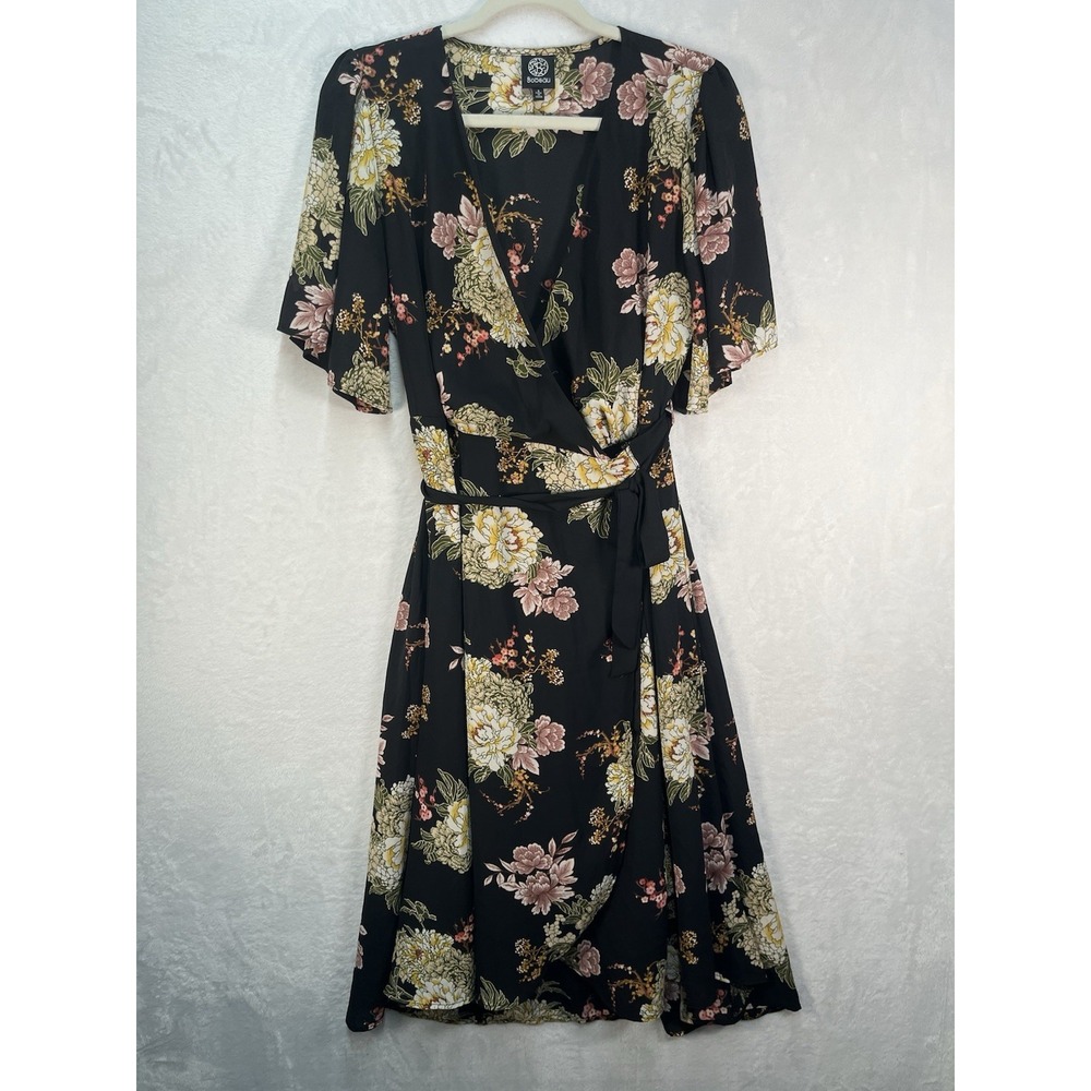 Bobeau Floral Wrap Dress Womens Small Flutter Sleeve Boho Cottage Romantic